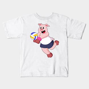 Pig at Volleyball Sports Kids T-Shirt